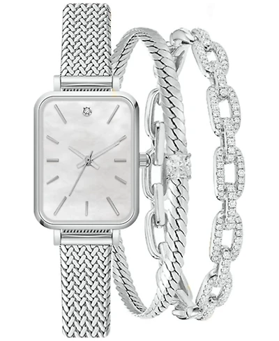 Jessica Carlyle Women's Silver-Tone Mesh Bracelet Watch 23mm Gift Set