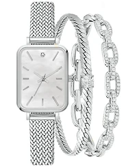 Jessica Carlyle Women's Silver-Tone Mesh Bracelet Watch 23mm Gift Set