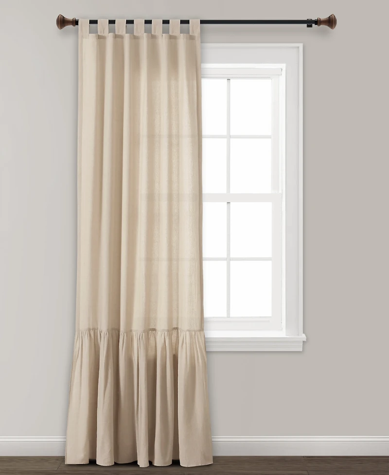 Lush Decor Farmhouse Faux Linen Tab Top Window Curtain Panel Single 40"W x 84"L Off - Curtains For Bedroom - Living Room Curtains