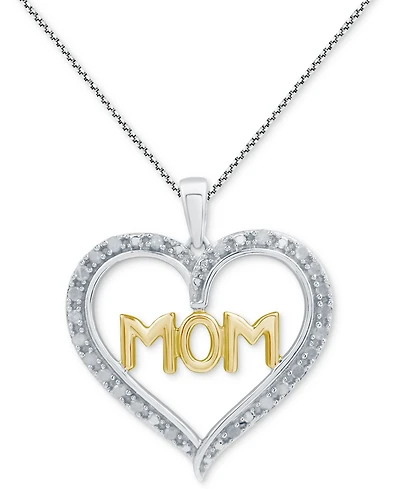 Marsala Diamond Mom Heart 18" Pendant Necklace (1/4 ct. t.w.) in Sterling Silver & 14k Gold-Plate