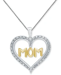 Marsala Diamond Mom Heart 18" Pendant Necklace (1/4 ct. t.w.) in Sterling Silver & 14k Gold-Plate