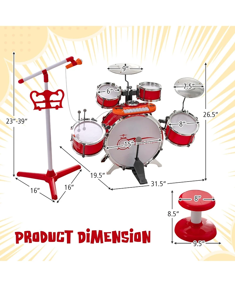 Jazz Drum Set for Toddler Kids Educational Toy w/Keyboard Cymbal