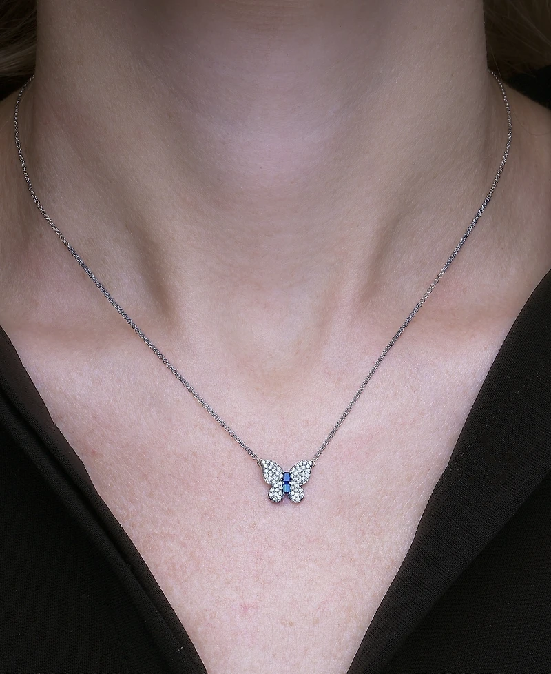 3-Pc. Set Lab-grown White Sapphire (2-1/5 ct. t.w.) & Lab-grown Blue Sapphire (1/4 ct. t.w.) Butterfly Pendant Necklace, Stud Earrings, and Ring in St