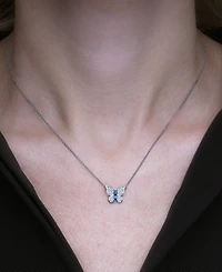 3-Pc. Set Lab-grown White Sapphire (2-1/5 ct. t.w.) & Lab-grown Blue Sapphire (1/4 ct. t.w.) Butterfly Pendant Necklace, Stud Earrings, and Ring in St
