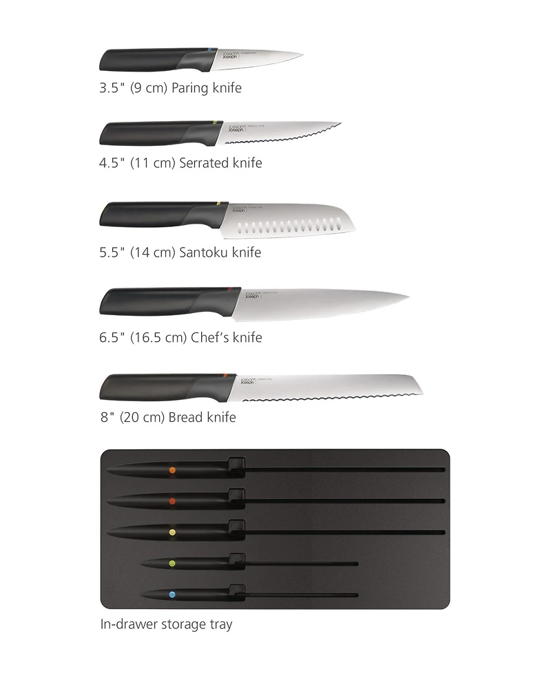 Joseph Joseph Elevate Knives Store 5-Piece Knife Set with in-Drawer Storage Tray
