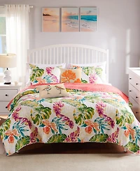 Greenland Home Fashions Tropics Coastal Palm 3 Piece Quilt Set, King/California King