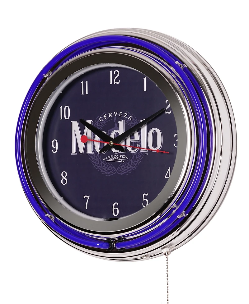 American Art Decor Modelo Retro Round Neon Wall Analog Clock with Pull Chain, 14.5"