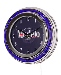 American Art Decor Modelo Retro Round Neon Wall Analog Clock with Pull Chain, 14.5"
