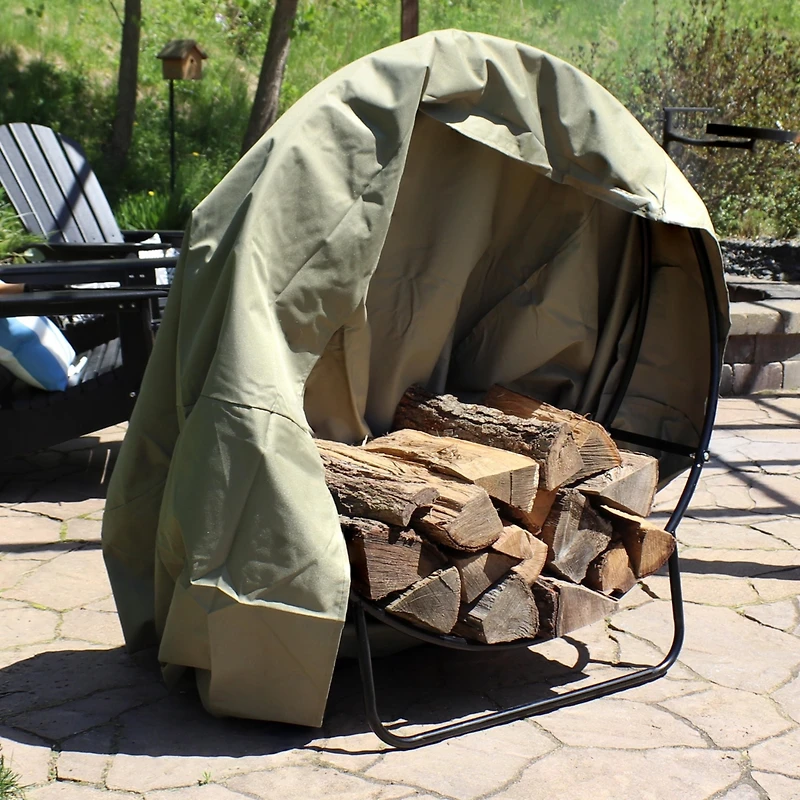 Outdoor Heavy-Duty Steel Firewood Log Hoop Storage Rack with Weather-Resistant Pvc Log Hoop Cover