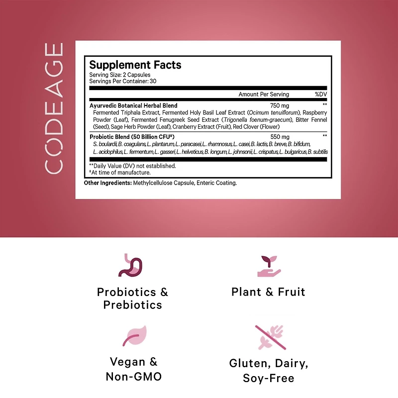 Codeage Women's Probiotics Supplement - 50 Billion CFUs - Sbo Probiotics & Prebiotics - Cranberries - Feminine Health
