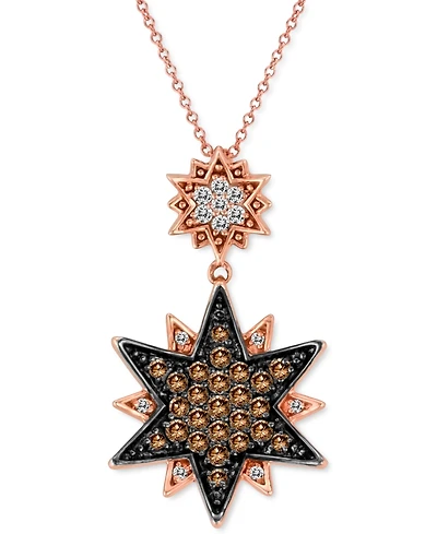 Le Vian Chocolate Diamond (5/8 ct. t.w.) & Vanilla Diamond (1/6 ct. t.w.) Double Star 18" Pendant Necklace in 14k Rose Gold