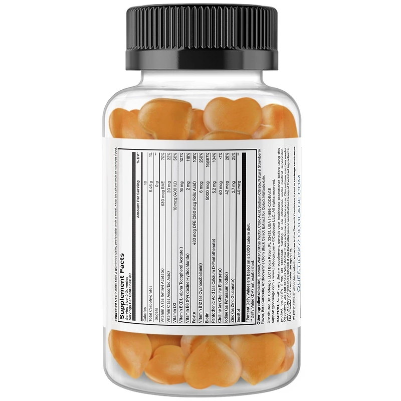Codeage Hair Gummies, Biotin 5000 mcg, Sugar Free Growth Gummy Vitamins A, C, B6, B12, D3, Zinc, Inositol Supplement, Women & Men, Pantothenic Folic A