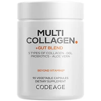 Codeage Multi Collagen + Gut Blend Supplement - Digestive Probiotics, Dgl Licorice, Aloe Vera, Organic Peppermint Leaf, Slippery Elm
