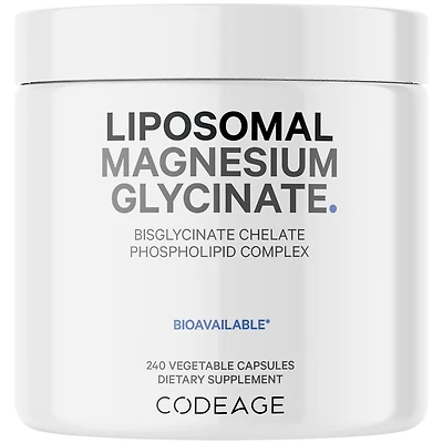 Codeage Liposomal Magnesium Glycinate Supplement, 2-Month Supply, Bisglycinate Magnesium Chelate, Chelated Magnesium Mineral Pills, BioPerine Black Pe