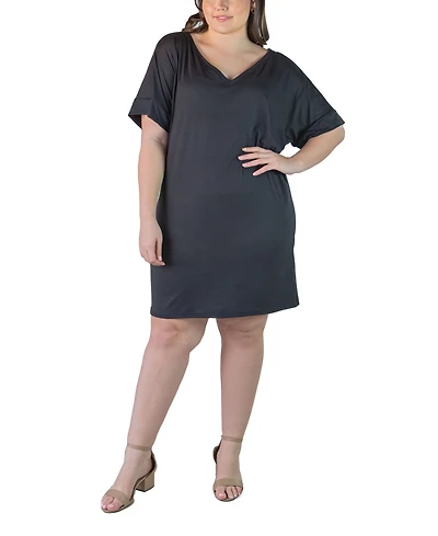 24seven Comfort Apparel Plus Loose Fit V-Neck T Shirt Dress