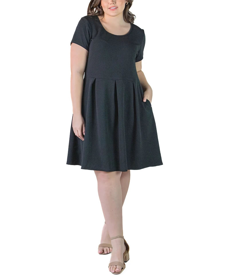 24seven Comfort Apparel Plus Scoop Neck Knee Length Pocket Dress