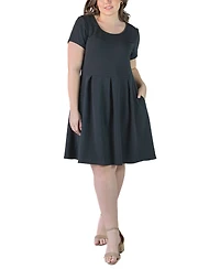 24seven Comfort Apparel Plus Scoop Neck Knee Length Pocket Dress