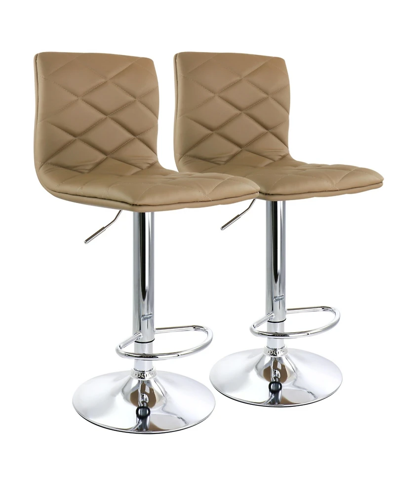 Elama 2 Piece Adjustable Diamond Tufted Faux Leather Bar Stool in Camel with Chrome Base