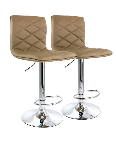 Elama 2 Piece Adjustable Diamond Tufted Faux Leather Bar Stool in Camel with Chrome Base