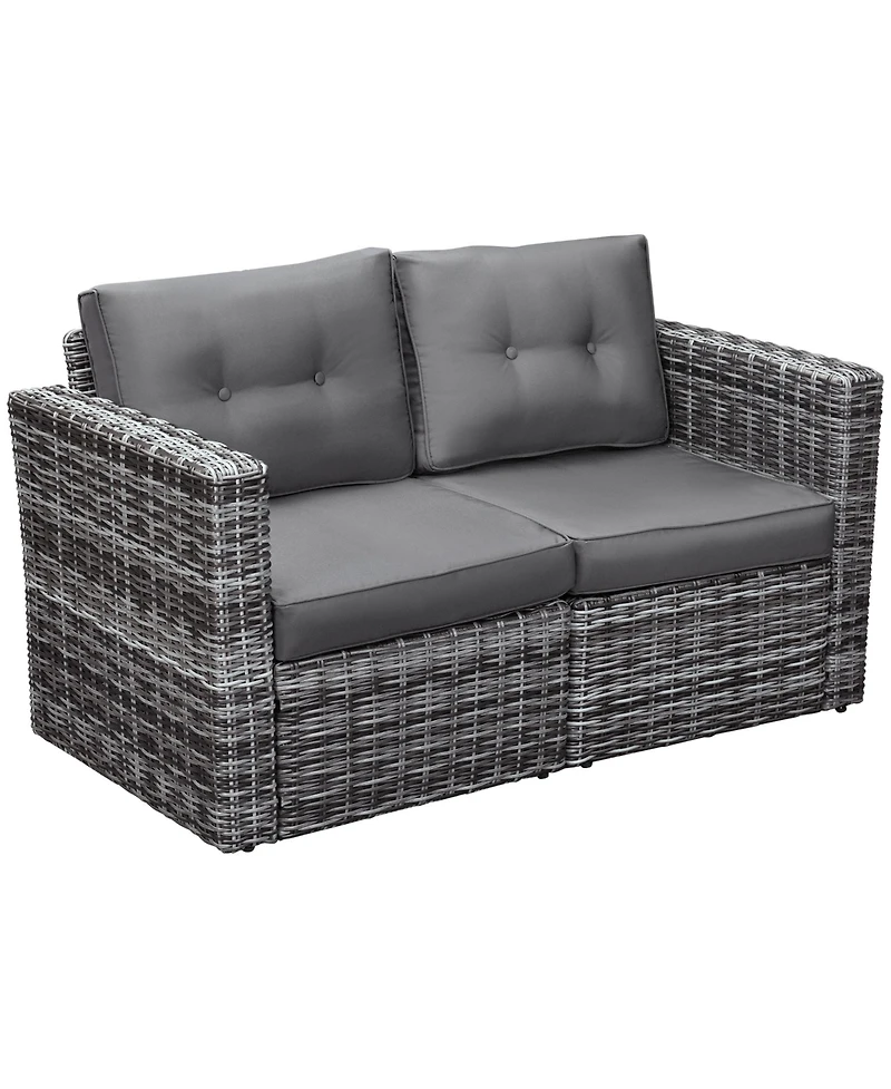 Outsunny 2-Piece Outdoor Pe Rat Patio Corner Sofa Loveseat