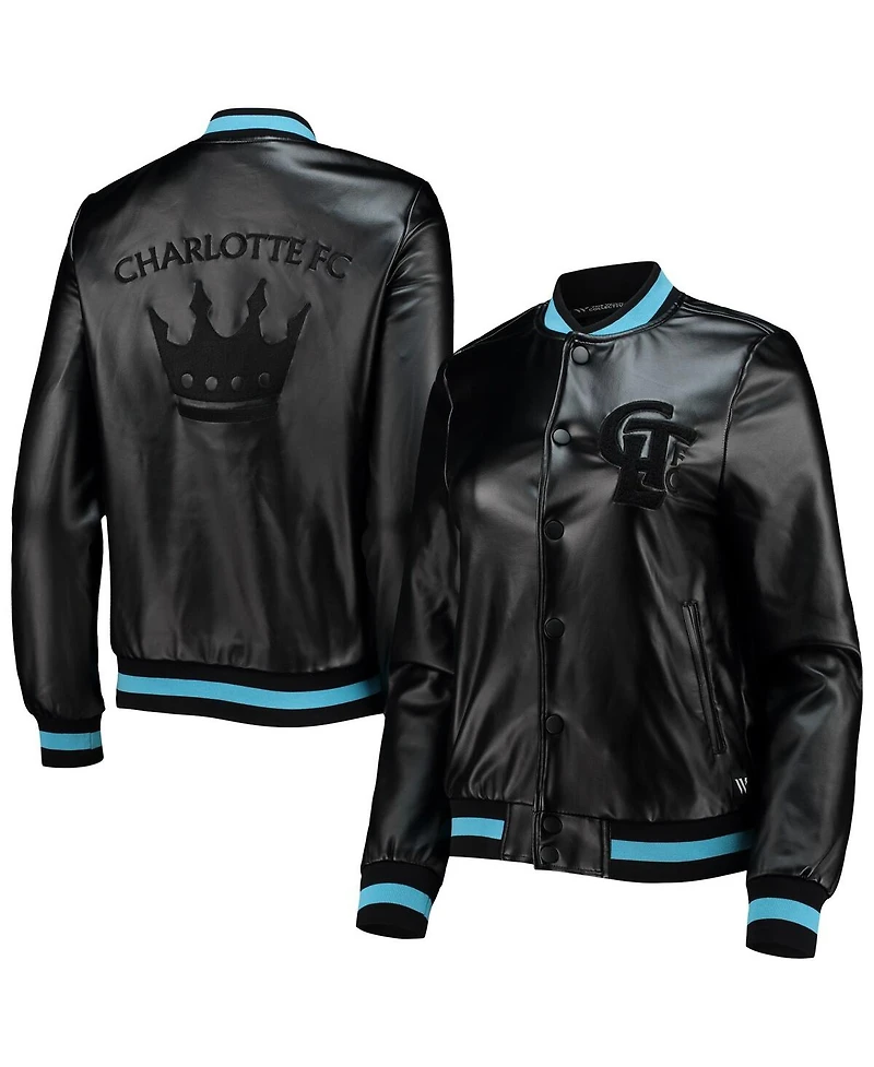 Women's The Wild Collective Black Charlotte Fc Full-Snap Bomber Jacket