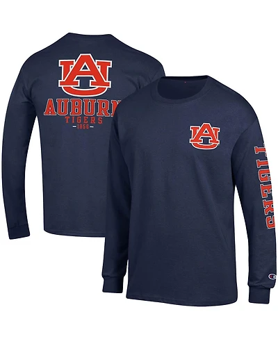Men's Champion Navy Auburn Tigers Team Stack Long Sleeve T-shirt