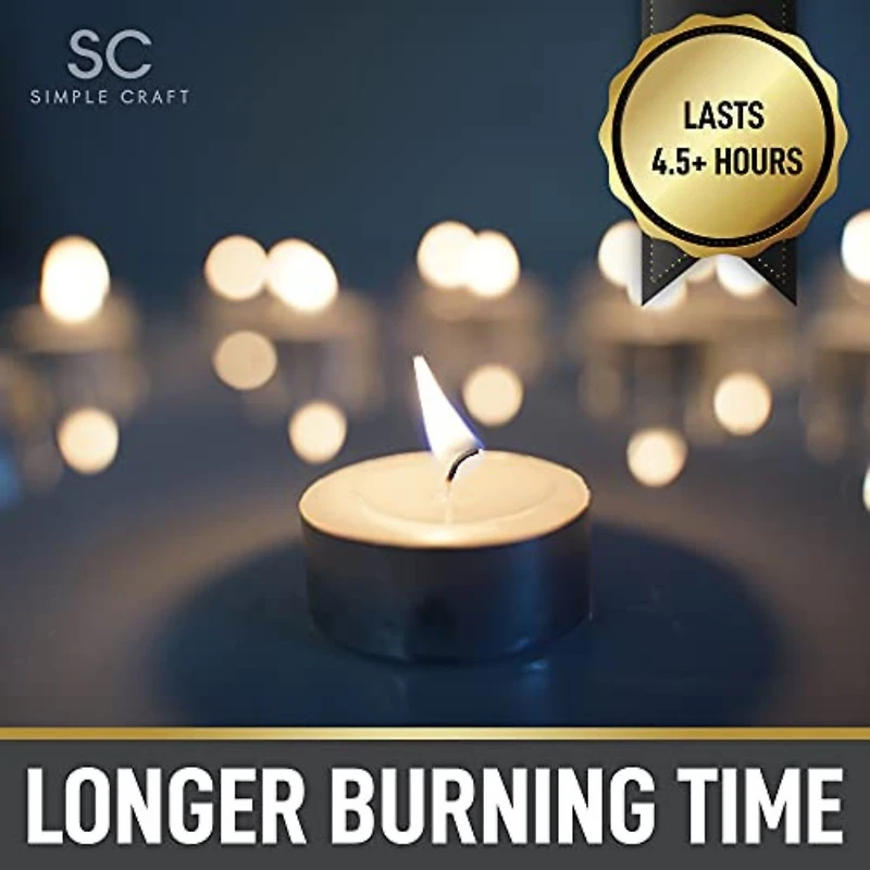 Pack Smokeless Unscented Long Burning Tea Lights Candles for Home