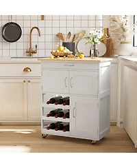 Homcom Bar Cart Rolling Kitchen Island on Wheels with Wine Rack
