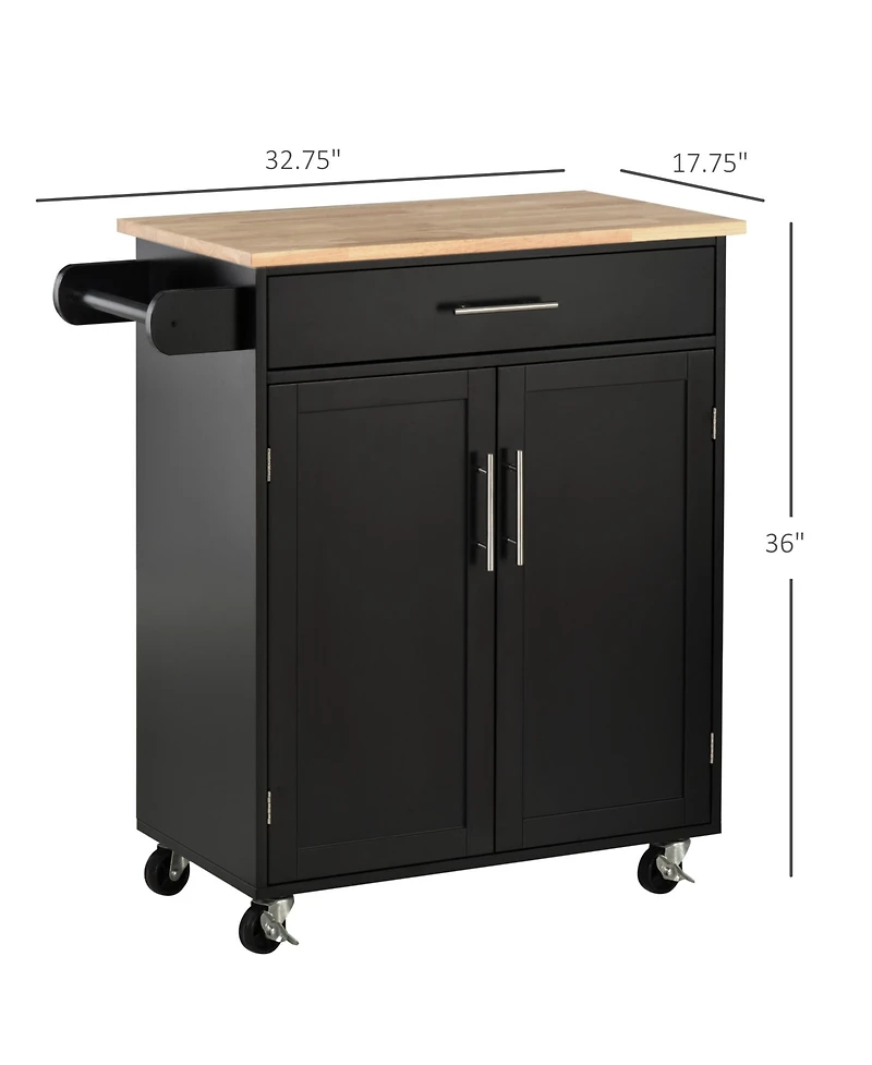 Homcom Kitchen Large Storage Island on 360° Swivel Wheels Cart w/ Drawer