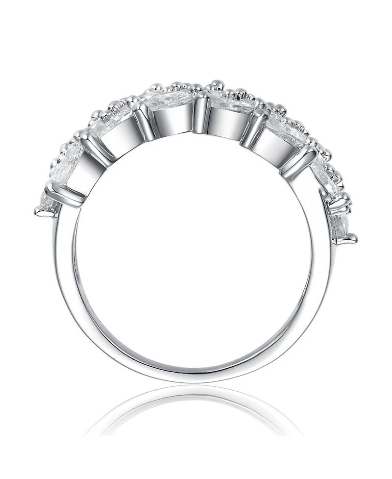 Ra White Gold Plated Clear Cubic Zirconia Marquise Cluster Ring