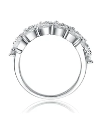 Ra White Gold Plated Clear Cubic Zirconia Marquise Cluster Ring