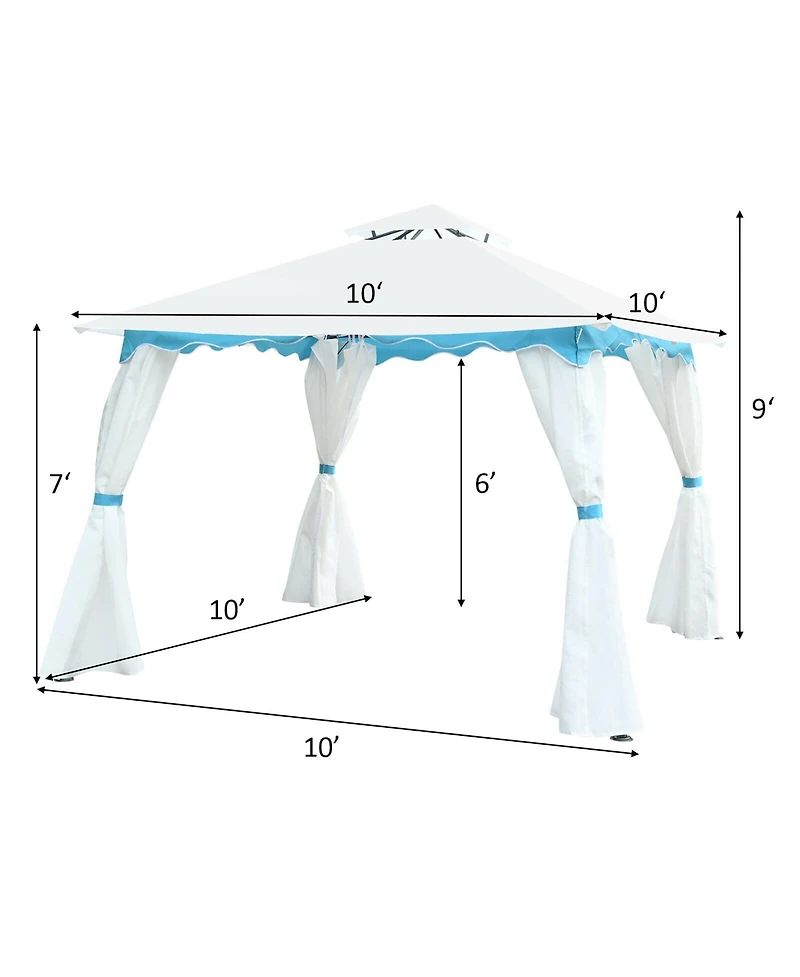 Costway 2 Tier 10'x10' Patio Gazebo Canopy Tent Steel Frame Shelter Awning W/Side Walls