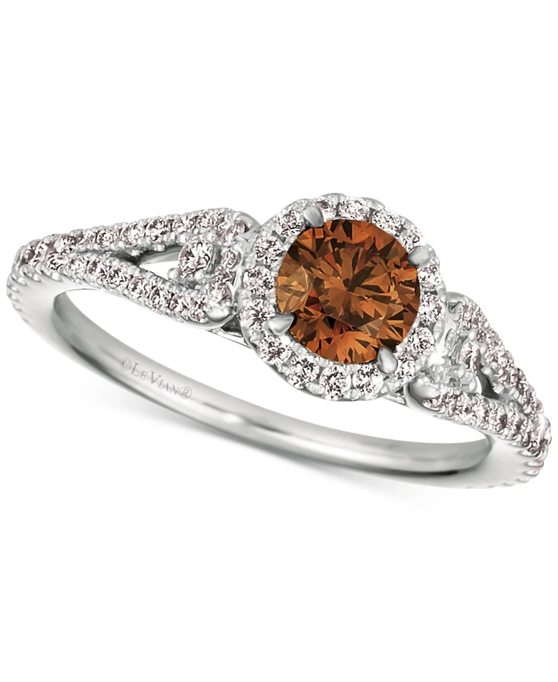 Le Vian Chocolate Diamond (5/8 ct. t.w.) & Vanilla Diamond (3/8 ct. t.w.) Halo Ring in Platinum