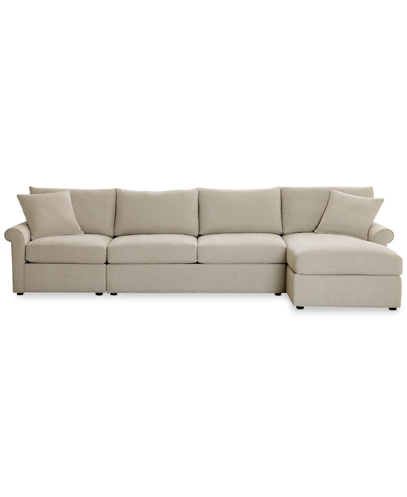 Closeout! Wrenley 134" 3-Pc. Fabric Sectional Chaise Sofa, Created for Macy's
