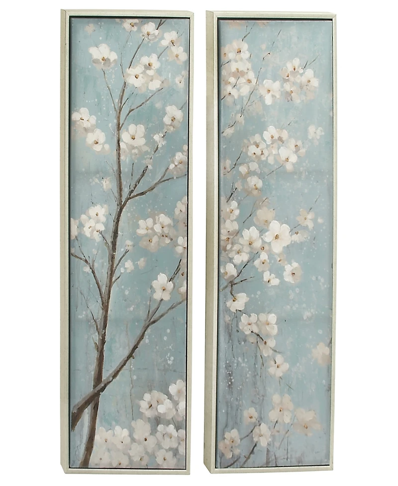 Rosemary Lane Canvas Cherry Blossom Floral Framed Wall Art with Silver-Tone Frame Set of 2, 20" x 59"