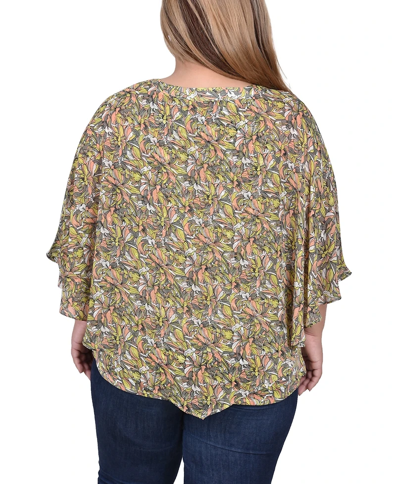 Ny Collection Plus Chiffon Poncho Top with Ring