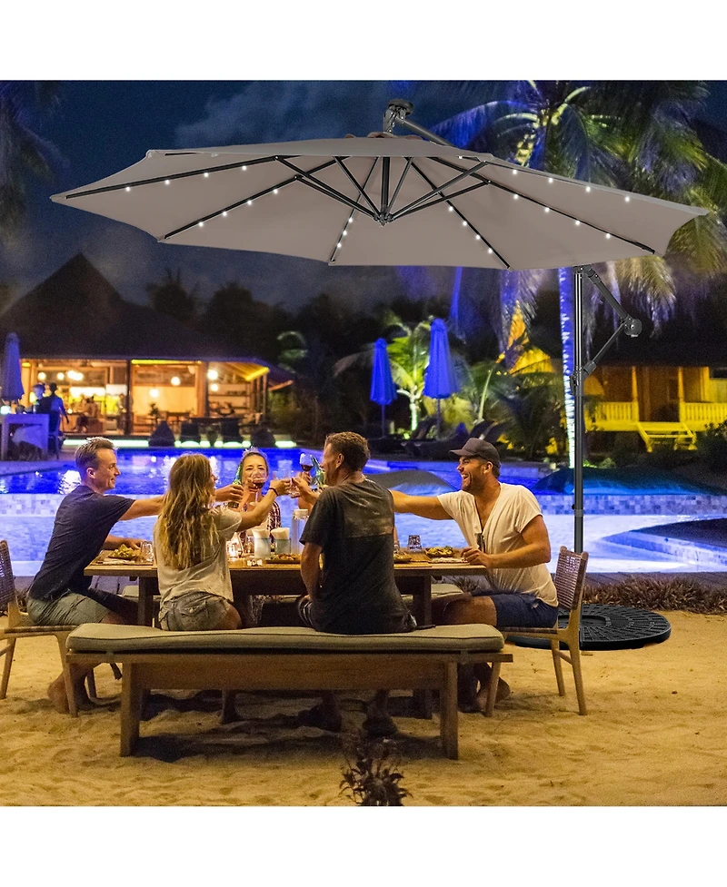10FT Cantilever Solar Powered 32LED Lighted Patio Offset Umbrella Outdoor