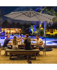 10FT Cantilever Solar Powered 32LED Lighted Patio Offset Umbrella Outdoor