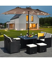 15Ft Patio Double-Sided Solar Led Market Umbrella Crank Base