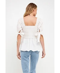 English Factory Women's Smocked Bow Tie Peplum Top