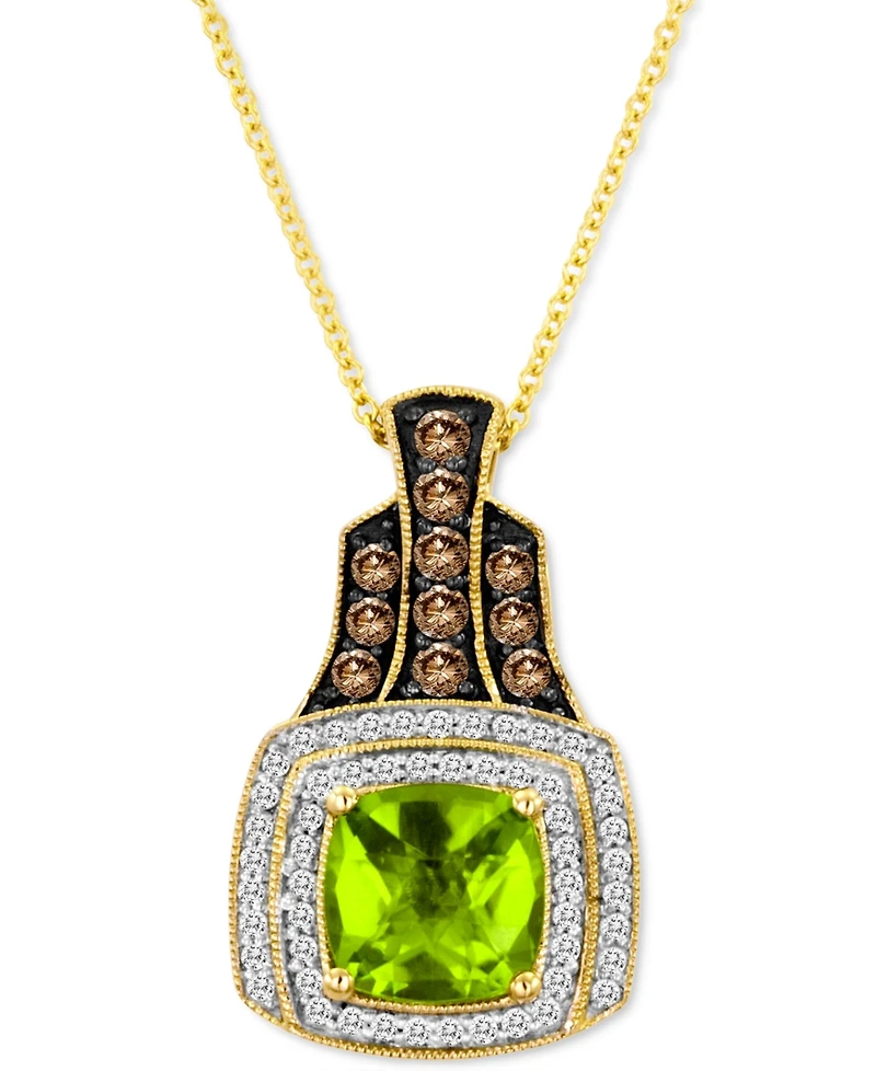 Le Vian Green Apple Peridot (2-1/3 ct. t.w.) & Diamond (1/2 ct. t.w.) Cushion Halo 18" Pendant Necklace in 14k Gold