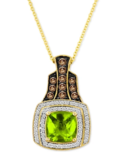 Le Vian Green Apple Peridot (2-1/3 ct. t.w.) & Diamond (1/2 ct. t.w.) Cushion Halo 18" Pendant Necklace in 14k Gold