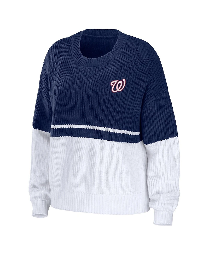 Women's Wear by Erin Andrews Navy, White Washington Nationals Chunky Pullover Sweater
