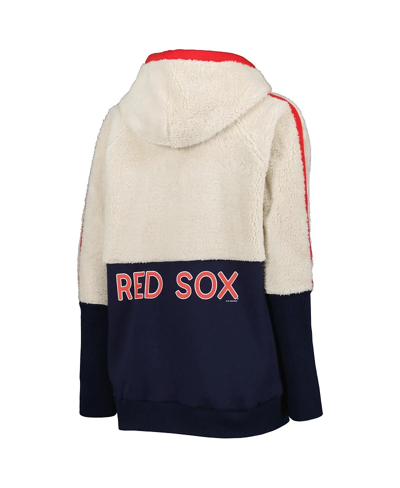 Women's G-iii 4Her by Carl Banks Oatmeal, Navy Boston Red Sox Shuffle It Raglan Full-Zip Hoodie