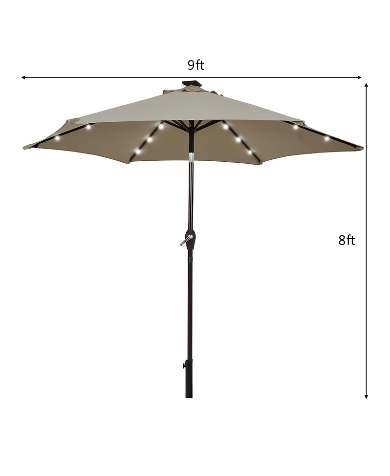 9' Solar Led Lighted Patio Market Umbrella Tilt Adjustment Crank Lift