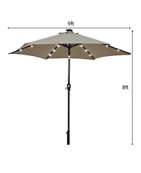 9' Solar Led Lighted Patio Market Umbrella Tilt Adjustment Crank Lift