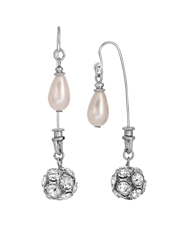 2028 Imitation Pearl Crystal Front Back Drop Earrings