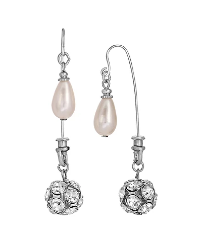 2028 Imitation Pearl Crystal Front Back Drop Earrings