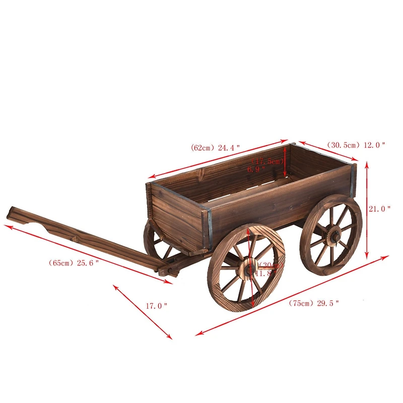 Wood Wagon Flower Planter Pot Stand W/Wheels