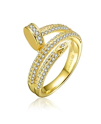 Ra 14K Gold Plated With Cubic Zirconia Bypass Modern Ring